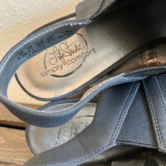 Life Stride Womens Black Camilla Peep Toe Wedge Heel Slingback Sandals Size 8.5M - Picture 6 of 9